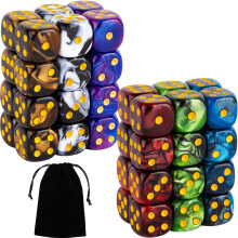 48 STK 12mm 6-sidet ternings?t Marble D6 terninger Rundt hj?rne br?tspilsterninger til Tenzi Farkle Bunco MTG DND eller Math Learning