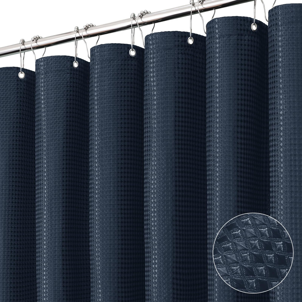 Dynamene Navy Blue Fabric Shower Curtain  Waffle Weave Textured Cloth Shower Curtains for Bathroom  Modern Hotel Luxury Shower Curtain Set  Wrinkle Fr