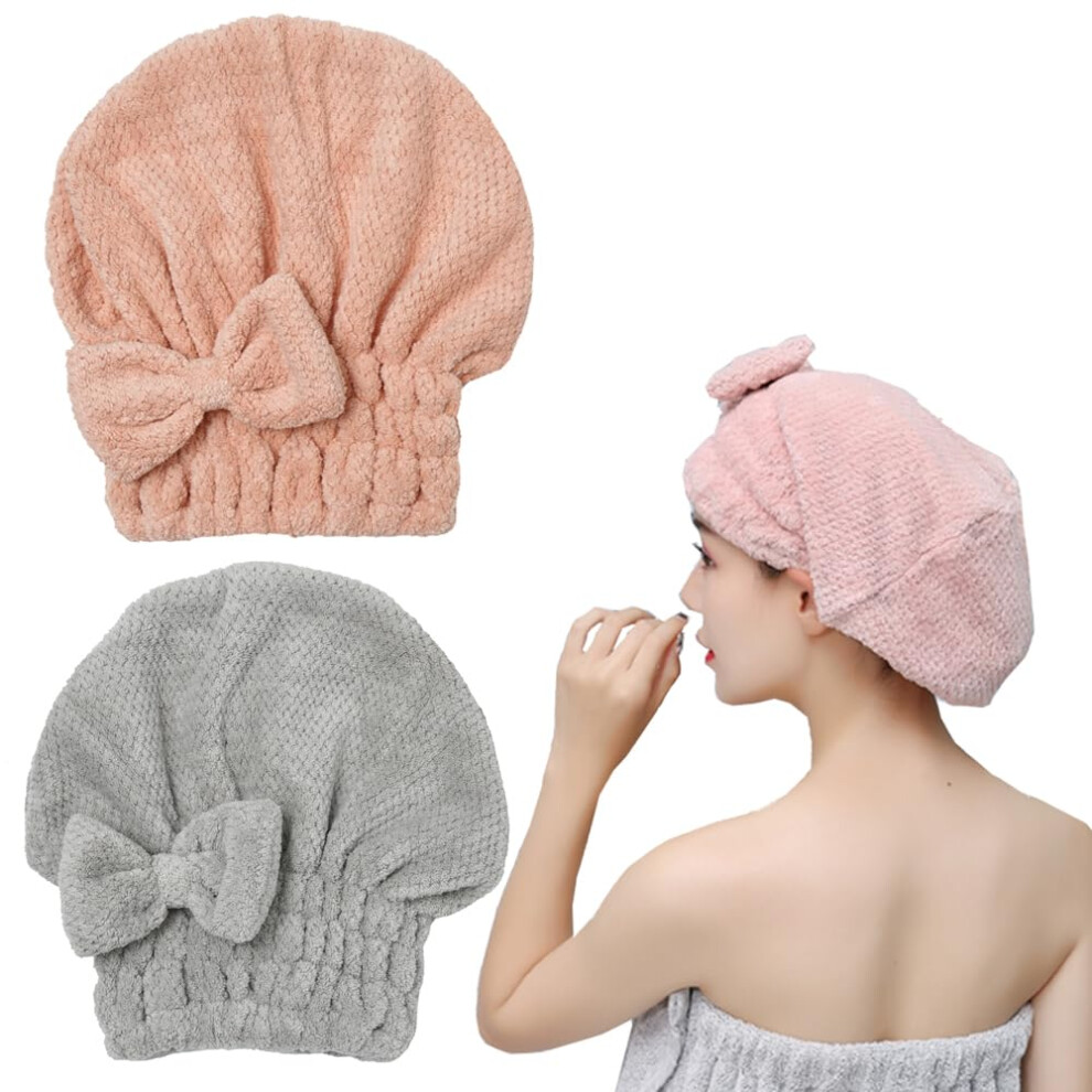 Toalla De Microfibra Para El Cabello M-Bestl, Gorro Absorbente, Turbante, Para Secar R Pidamente Cabello Corto, Rizado O Liso (Rosa Y Gris)-image