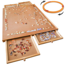 Bits and Pieces - 1000 Piece Puzzle Board with Drawers - Original Standard Wooden Puzzle Plateau - Tabletop Deluxe Jigsaw Puzzle Organizer and Pu