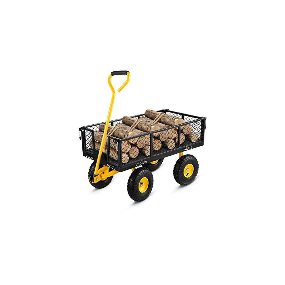 Vevor Heavy Duty Steel Garden Cart 900 Lbs Garden Wagon Carts Outdoor Yard Utility Wagon With Steel Mesh Removable Sides And 10"""" Wheels