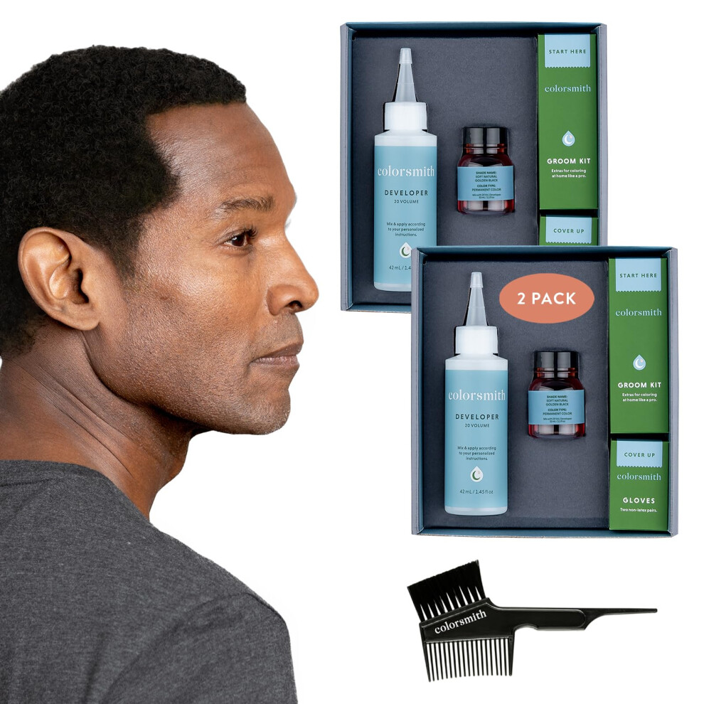 Colorsmith Coloration Cheveux et Barbe pour une Couverture Totale des Cheveux Gris Lot de 2 - Noir Dor    Naturel Doux - Sans Ammoniaque Kit Comple