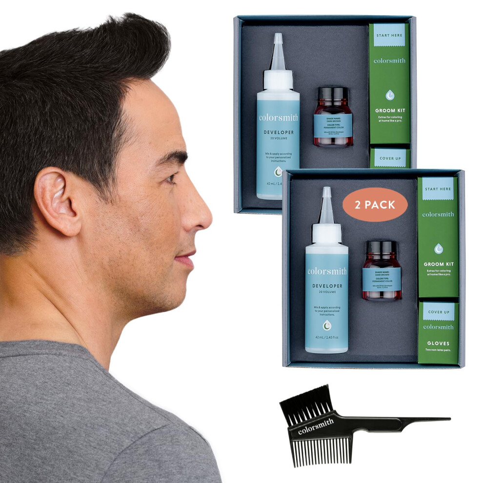 Colorsmith Coloration Cheveux et Barbe pour une Couverture Totale des Cheveux Gris (Lot de 2) - Brun Fonc    - Sans Ammoniaque Kit Complet de Teint