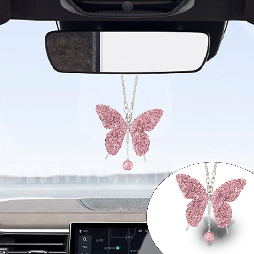 Bling Butterfly Diamond Car Hanging Accessories Crystal Car Rear View Mirror Charms Car Decorative Accessories For Women Lucky Gifts Hanging Ornamen 715787202874