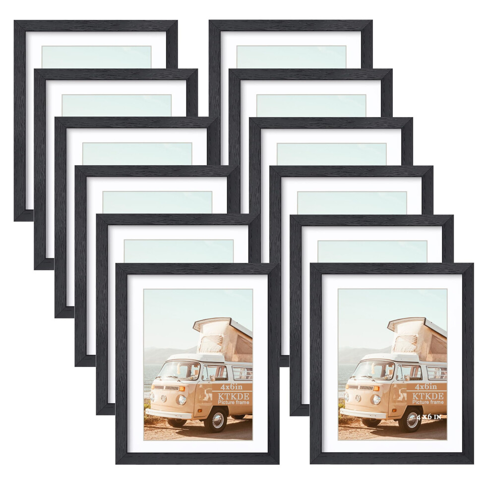 Cadre photo en bois MDF KTKDE 4x6 avec passe-partout pour cadres photo en bois noir 3,5x5, lot de 12, cadre en verre haute d   finition, cadre en b
