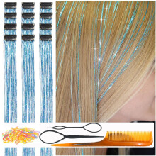 CelineBella Hair Tinsel Clip in Lake Blue Fairy Hair lasten jouluna uutta vuotta (24 tuuman pakkaus 12 kpl Lake Blue)