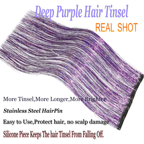 CelineBella Tinsel de Cabelo Roxo Clip para Meninas para Festa Cosplay Presente de Natal Ano Novo (24 Polegadas, 12 Pcs) 2