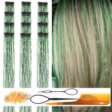 CelineBella Green Hair Tinsel Clip in Hiusnauhat Party Cosplay New Year -lastentytölle (24 tuuman pakkaus, 12 kpl Shining Green)