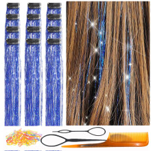 CelineBella Clip In Tinsel Azul para Cabelo 24 Polegadas 80 Fios/Pçs para Festas (Pacote de 12Pçs, Azul Safira)