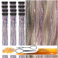 CelineBella Tinsel de Cabelo Colorido Arco-Íris, Extensões Brilhantes para Meninas, 24 Pol (Pacote com 12)