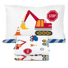 Sunny Side Up Construction Zone Twin-Bettlaken-Set  3-teiliges Kinderbettwsche-Set inklusive Kissenbezug  superweiche Trucks-Mikrofaser-Bettlaken