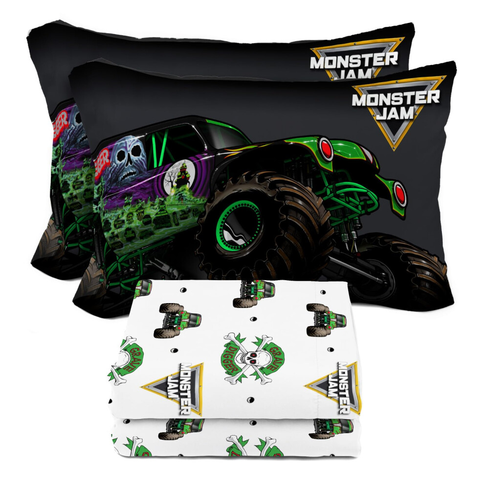 Parure De Lit 4 Pi Ces Sunny Side Up Monster Jam Grave Digger Pour Enfant Avec Taie D'oreiller Et Draps En Microfibre Ultra Doux-image