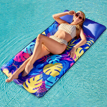 Sloosh oppustelig pool floats lounge - XL -stof dækket poolmåtte floaties til voksne ultra komfortvand flydende lounger med nakkestøtte til stran
