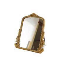 Vintage Vanity Makeup Desk Mirror Antique Traditional Chic Arch Table Mirror Gold Decor Wood Framed Small Standing Carved Arendahl Mirror for Living R