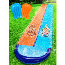 Sloosh 32,5 Fu Doppel-Wasserrutschen, robuste Rasen-Wasserrutsche mit Sprinkler und 2 aufblasbaren Brettern, Rutsche, Hinterhof, Hof, Rasen, Som