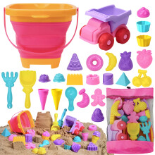 Sloosh Beach Sandspielzeug Set - Rosa Muldewagen Autospielzeug mit Sandformen Kleinkinder Outdoor -Spiel zusammenklappbarer Eimer Mesh Bag Sand S