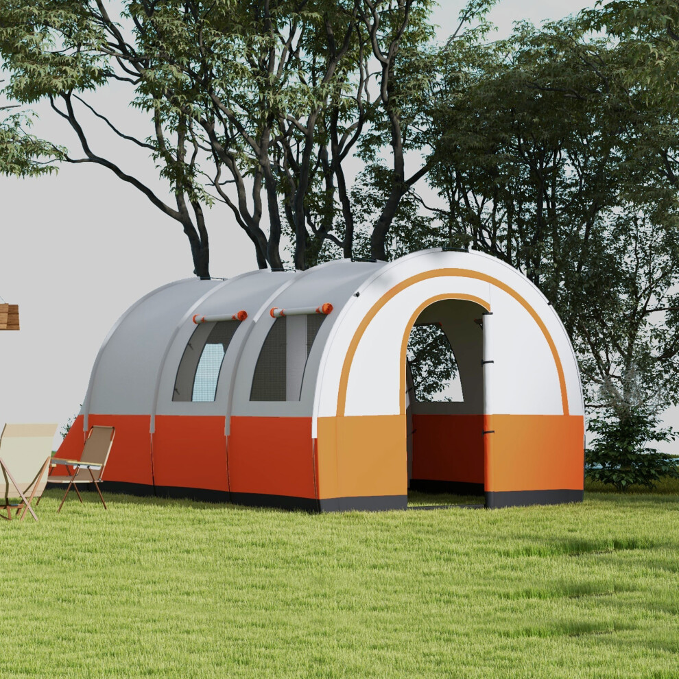 Outsunny Camping Tent, 3000Mm Waterproof Family Tent For 5-6 Man, Orange