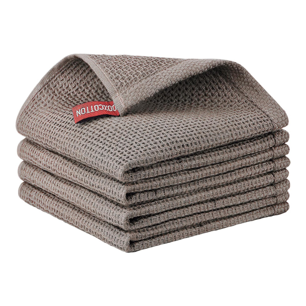 Lot de 4 torchons Nialnant 100 % coton pour la vaisselle, tissage gaufr   , super doux et absorbants, marron, 30,5 x 30,5 cm