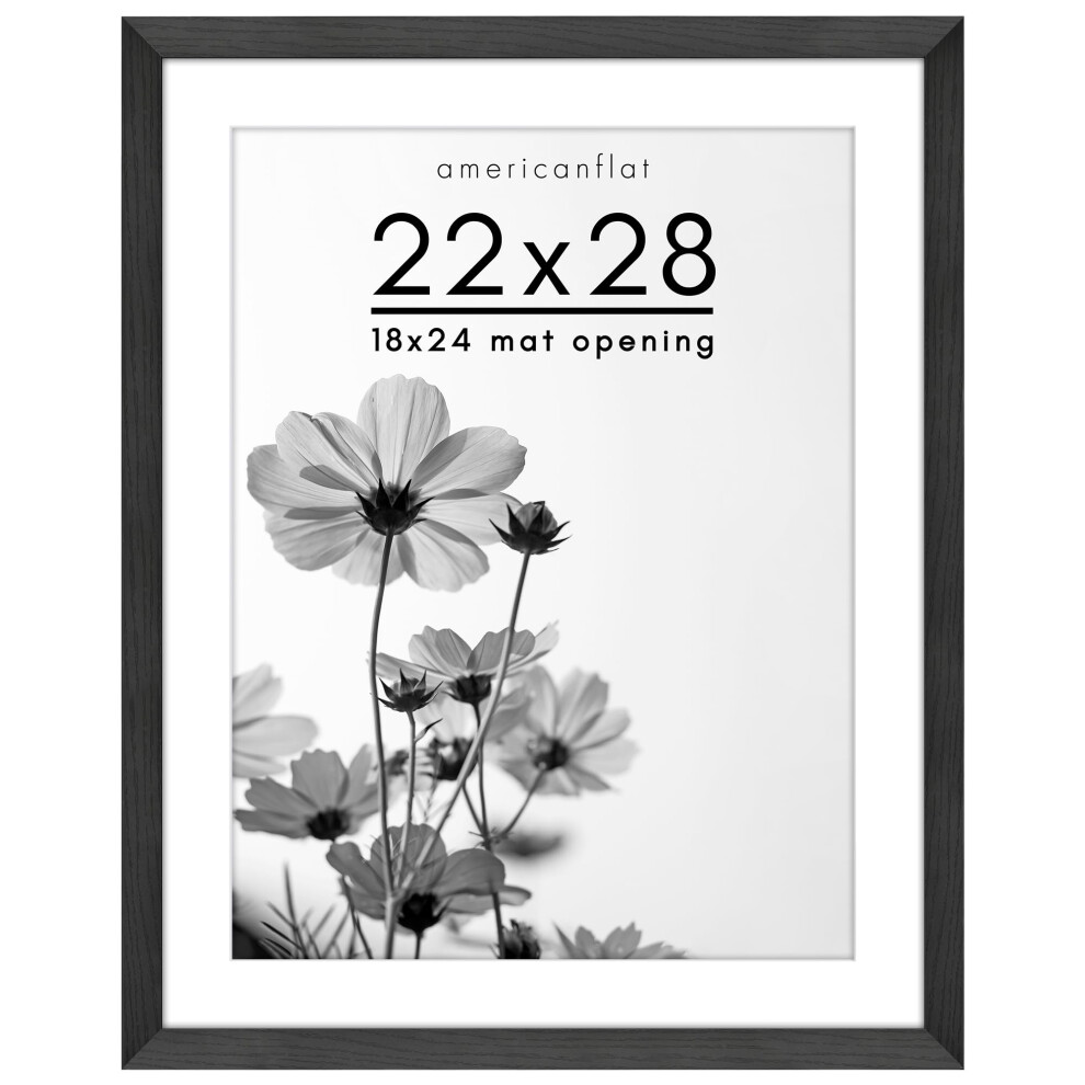 Americanflat 22X28 Poster Frame With Polished Plexiglass - Use As 18X24 Frame With Mat Or 22X28 Frame Without Mat - Hudson Collection - Wide Photo Fra Black
