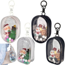 4pcs Clear Figure Display Bag with Keychain Pompom Ball Portable Mini Doll Pouch Carrying Case Blind Box Figures Display Case for Collectibles Zi