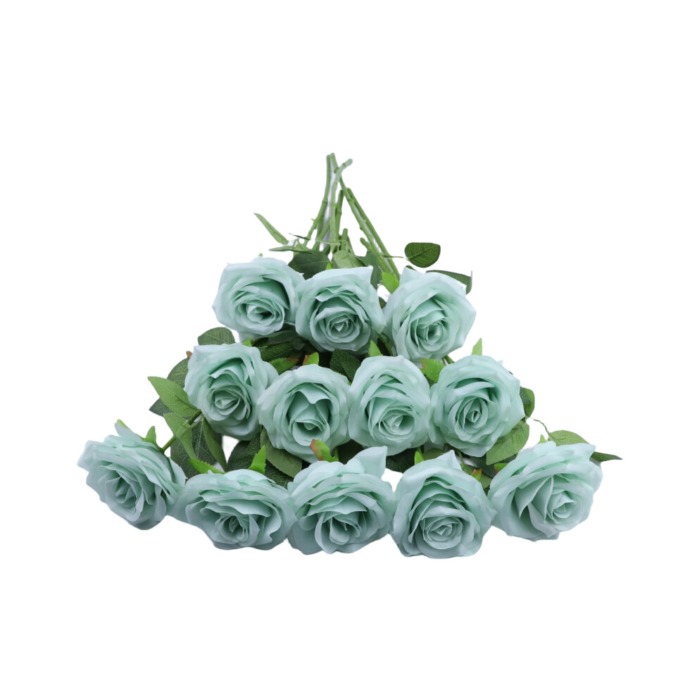 Nevisi K?Nstliche Rosen, 12 St?Ck, Salbeigr?N, K?Nstliche Rosen, Seidenrosen, Echt Aussehende Kunstblumen Mit Stielen F?R Selbstgemachte Hochzeitsstr?-image