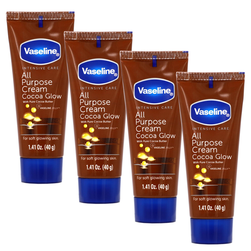 Vaseline All Purpose Cream Cocoa Glow  with Pure Cocoa Butter  4-Pack  1.41 FL Oz Each  4 Tubes