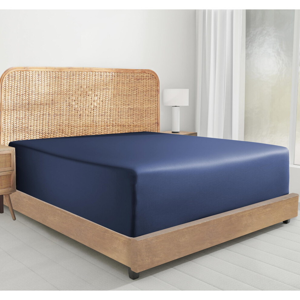 California Design Den Drap-housse en percale de coton 100 % biologique pour lit double, poche profonde, bleu marine, certifi    GOTS, l   ger, ajust