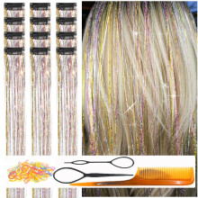 CelineBella Clip In Hair Tinsel Galaxy Girls Party Cosplay -festivaaleille (24 tuuman 12 kpl Galaxyn pakkaus)