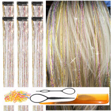 CelineBella Galaxy Hair Tinsel Clip In Girls Party Cosplay -festivaaleille (24 tuuman 6 kpl Galaxyn pakkaus)