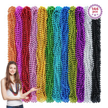 144PCS Mardi Gras Beads 12 Colors Mardi Gras Beads Bulk 33'' 7mm Mardi Gras Beads Necklaces Metallic Beaded Necklaces for Party Costume Matching M