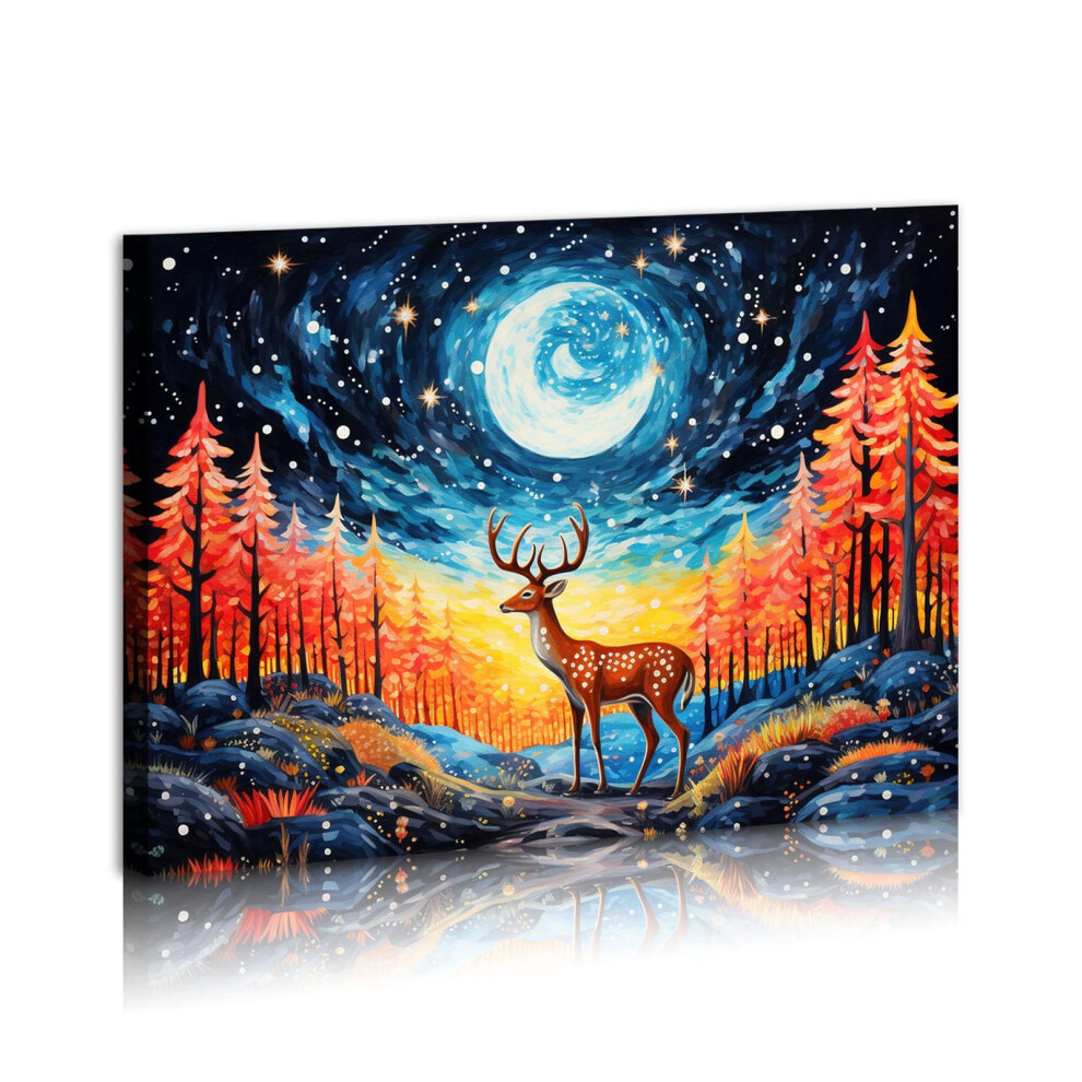 Kunstdruck Mit Hirsch, Tiergem Lde, Wandkunst, Abstraktes Kunstwerk, Farbenfrohe Wildtierdrucke, Dekoration, Baumlandschaftsgem Lde, Modern, Fert-image