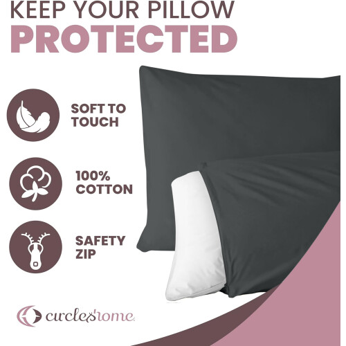 Protetores de Almofadas CirclesHome 4 Pack Rei com Zíper - 100% Algodão Respirável 2