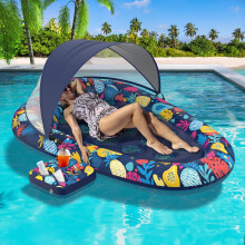 Sunikko X Flutuante 3 em 1 para Piscina, Inflável para Adultos com Toldo e Porta-Copos