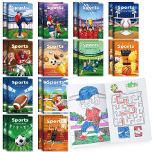 BenLouis 24 Pcs Sports Mini Coloring Books Football Basketball Soccer Baseball Birthday Party Favors Activity Books Bulk for Kids Boys Sports Themed