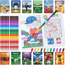 Ben Louis 24 Pcs Sports Mini Coloring Books with 24 Crayons Football Basketball Soccer Baseball Party Favors Activity Books Bulk for Kids Boys Sports