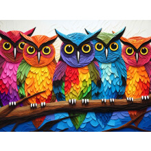 Cross & Glory - Kaleidoscopic Owls: Colorful Night's Watch - 1000 bitars pussel fr vuxna | Levande frger | Satinfinish
