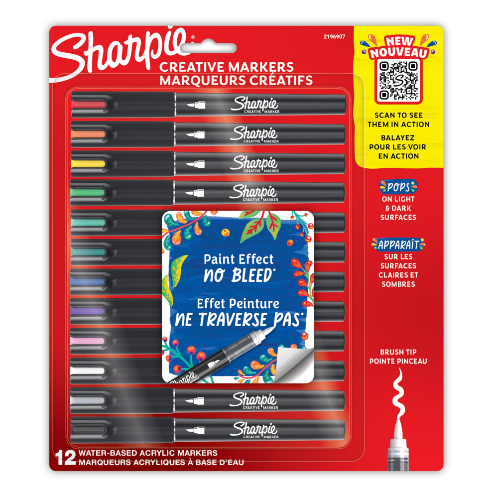 SHARPIE Creative Markers  Brush Tip Art Markers  Water-Based Acrylic Markers  Paint Marker Set  Assorted Colors  12 Count
