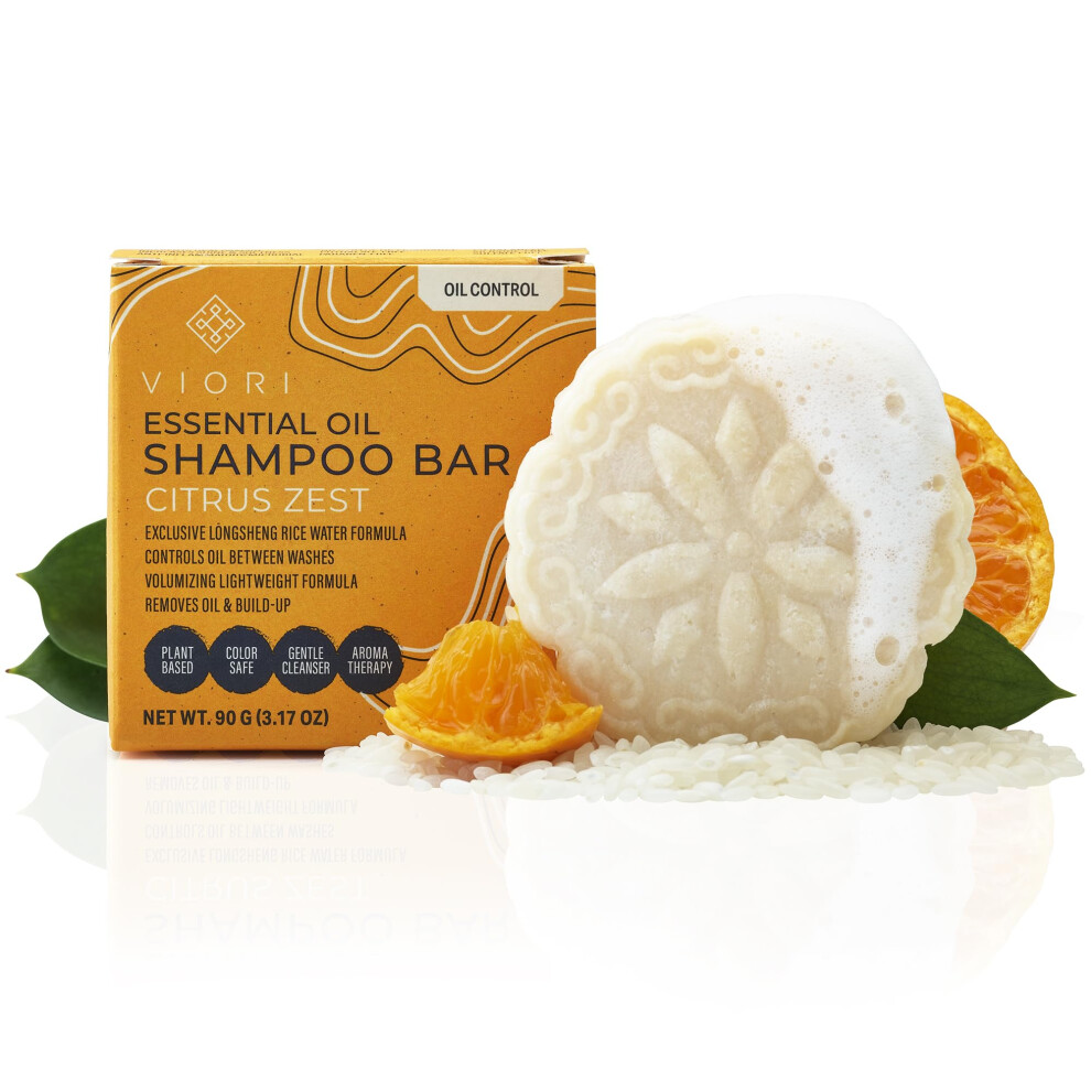 Viori Citrus Zest Essential Oil Shampoo Bar Made with Rice Water - Handcrafted All Natural Shampoo Bars - Sulfate Free Shampoo