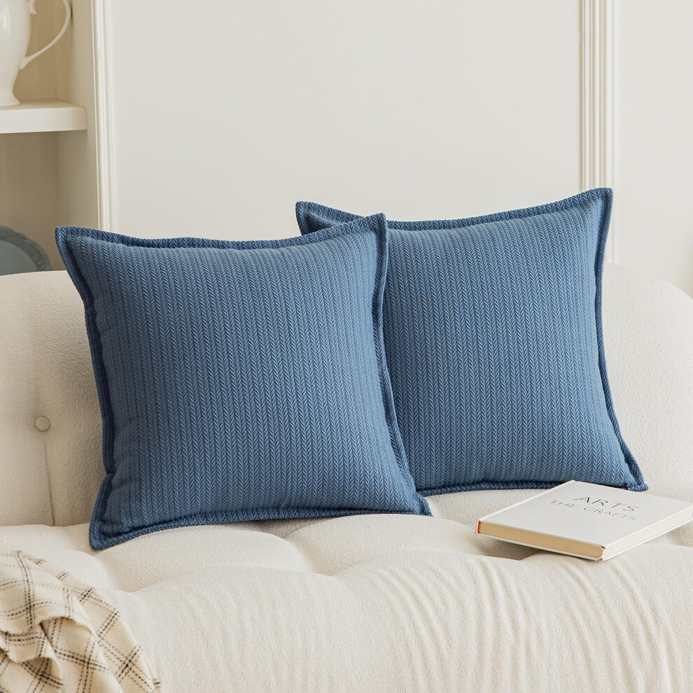 Rythome Zestaw 2 Poszewek Na Poduszki Z Kolnierzem W Jodelke Na Kanape I Lzko - 18""X18"""" Stalowoniebieski-image