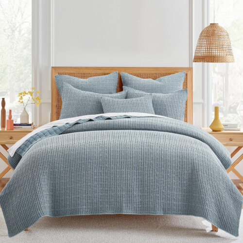 Levtex Home - Mills Waffle - Conjunto de Colcha Twin/Twin XL - Algodão Chambray Waffle