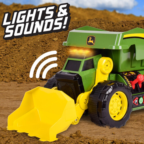 John Deere John Deere 18 2-n-1 1 DIG RIG Toy Dump Truck e Loader frontal com luz 1