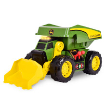 Cami n volquete de juguete John Deere 18 2 en 1 con cargador frontal, luces, sonido y motor, con controladores de joystick dobles, cami n de cons
