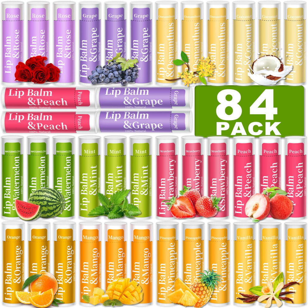 Rbugr 84 Pack Of Lip Balm 12 Flavored Lip Balms Natural Organic Vitamin E Lip Balm Pack For Dry Cracked Lips Moisturising Lip Balm Bulk Gifts Stocki