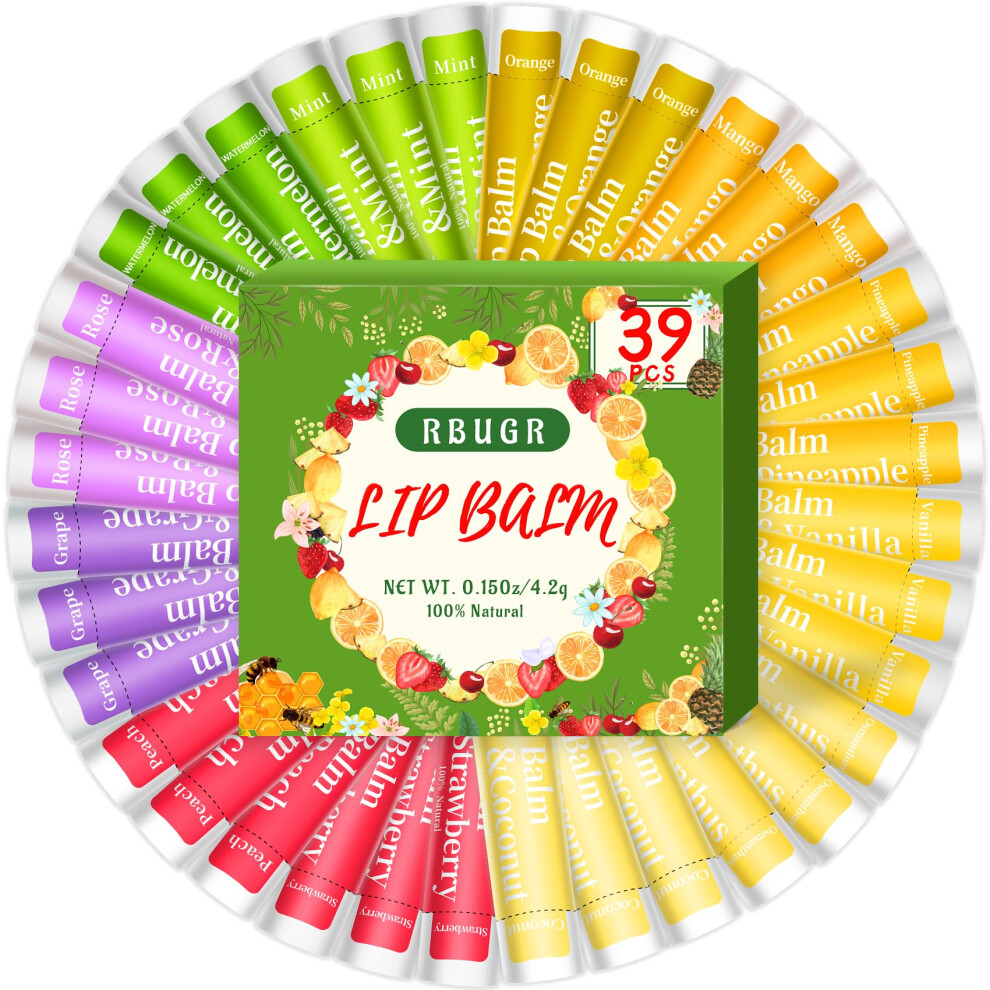 Rbugr 39 Pack Of Lip Balm 12 Flavored Lip Balm In Bulk Natural Lip Balm Set Beeswax Moisturising & Soothing Lip Balms Bulk Gifts For Women Stocking