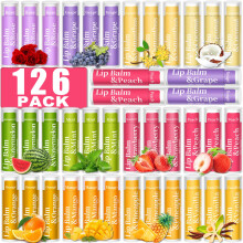 RBUGR 126 Pcs Lip Balm Bulk 12 Flavored Pack of Lip Balms Natural Lip Balm Pack Moisturising Organic Lip Balm Set for Cracked Lips Bulk Gifts Stocki