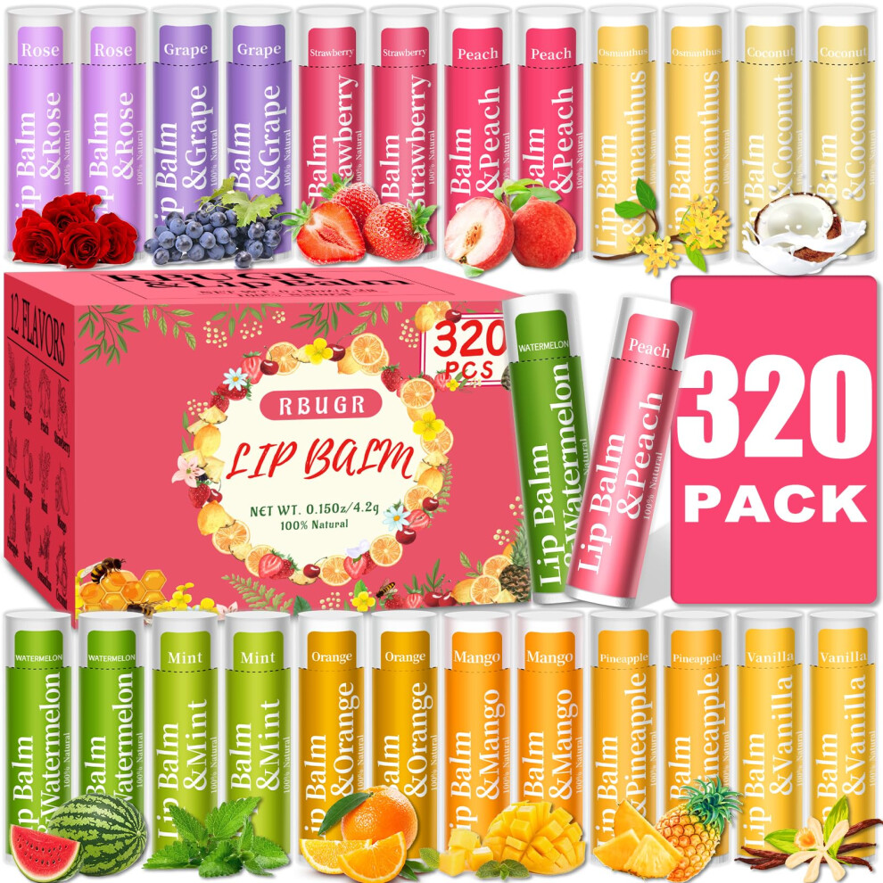 Rbugr 320 Pcs Lip Balm Bulk 12 Flavored Pack Of Lip Balms Natural Lip Balm Pack Moisturising Organic Lip Balm Set For Cracked Lips Bulk Gifts Stock
