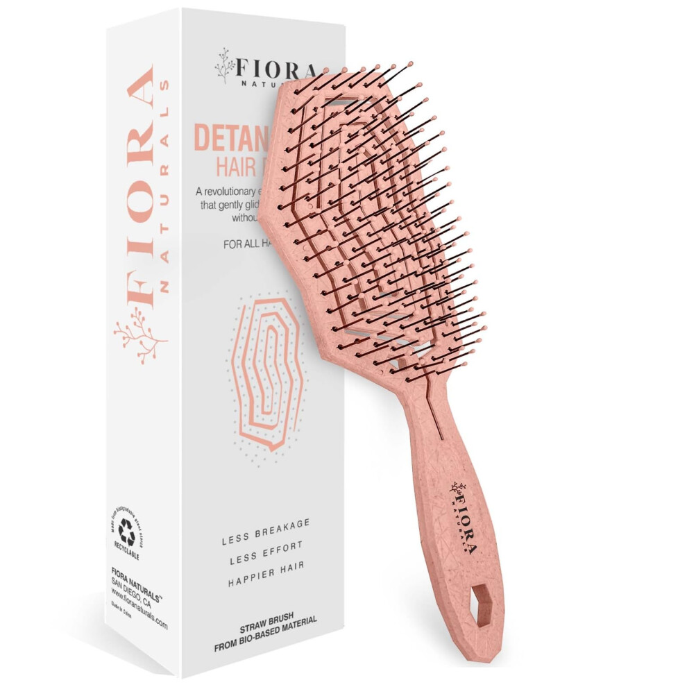 Fiora Naturals Hair Detangling Brush -100% Bio-Friendly Detangler Hair Brush W/Ultra-Soft Bristles- Glide Through Tangles With Ease - For Curly, Strai