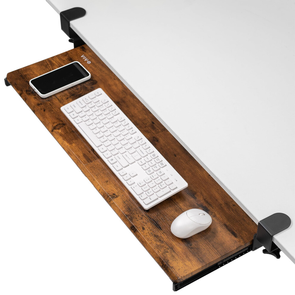 VIVO Extra Long Clamp-on Computer Keyboard and Mouse Under Desk Slider Tray  34 x 11 inch Pull Out Platform Drawer  Rustic Vintage Brown  MOUNT-KB15EN