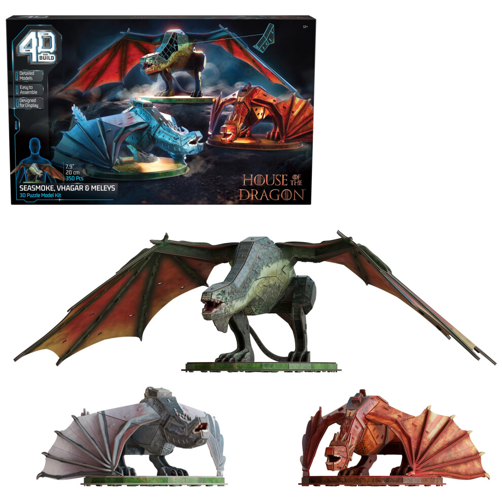 Spin Master Games 4D Build  House of The Dragon 3 Pack Dragon 3D Model Kit 350 Pcs  Desk D?cor  Game of Thrones Puzzles for Adults  3D Puzzles for Adu-image-OPC-PGBTK9B-NEW