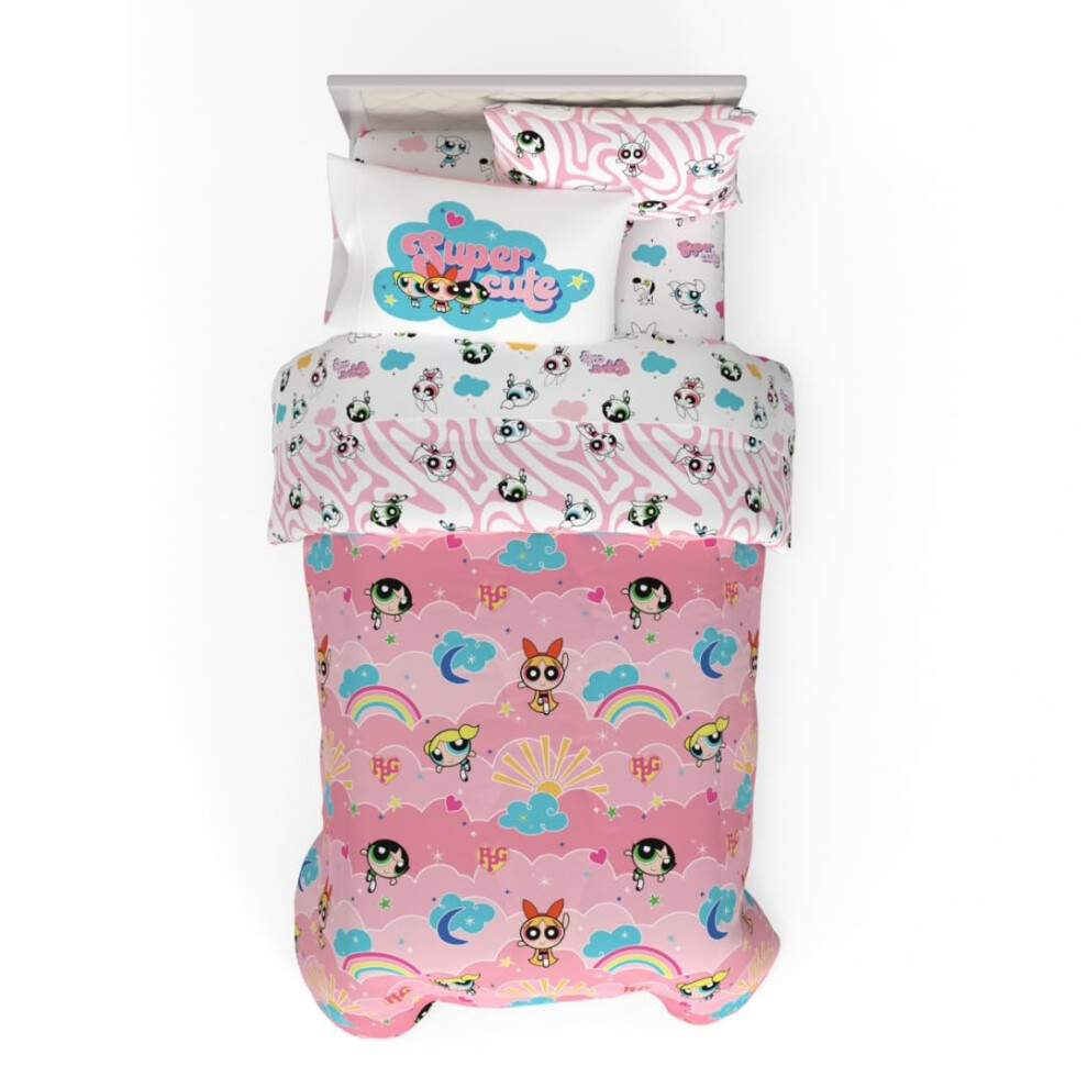 Franco Collectibles Powerpuff Girls Bettw Sche, 5-Teiliges, Superweiches Bettdecken- Und Bettlaken-Set Mit Kissenbezug, Twin (100 % Offizielles L-image